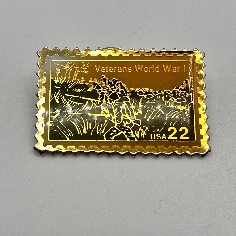 VTG 1985 Veterans World War I USA 22 Stamp Pin Gold Tone USPS Licensed Military